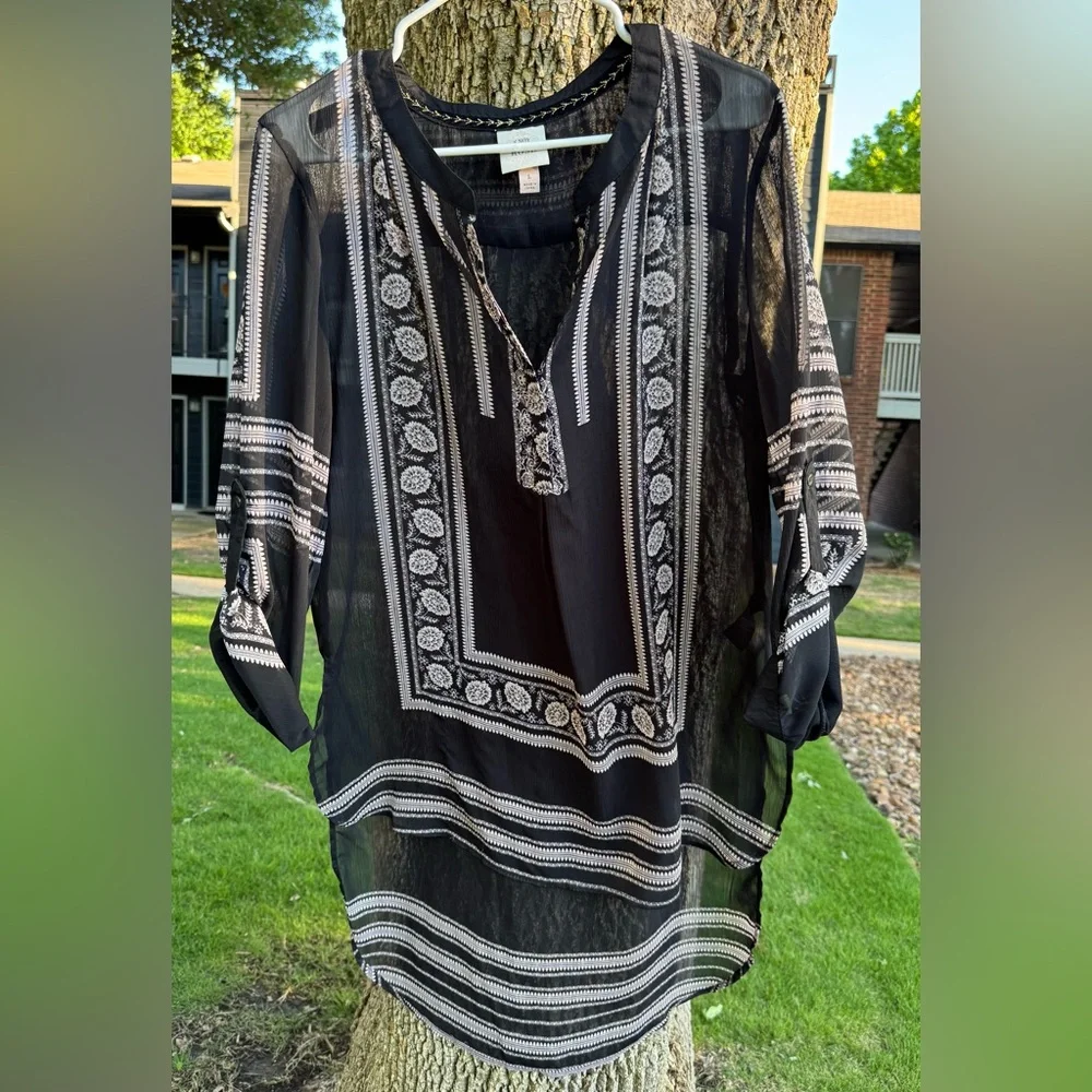 Knox Rose Women's Black and White Sheer. swimsuit cover - Picture 4 of 12